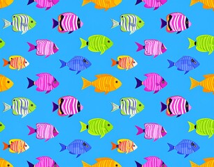 Colorful fish pattern on a light blue background (1)