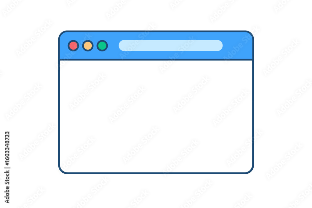 Poster Browser window frame vector illustration. Flat internet page screen mockup. Simple website template for web design. UI user interface. Blank online site layout with search bar.