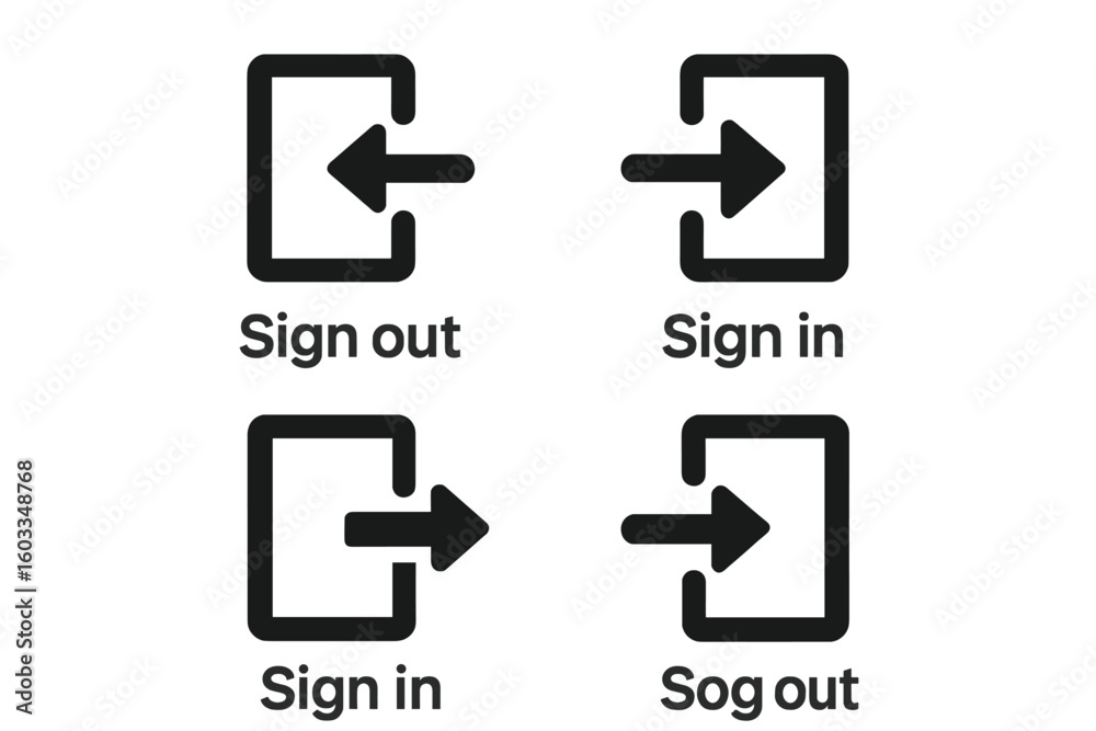 Poster user authentication and login logout icons. modern online access and sign out interface symbols. com