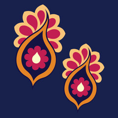 Stylized Paisley Ornament Pair on Navy Blue