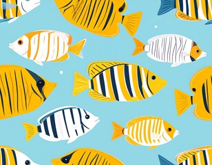 Naklejka premium Colorful fish pattern on a light blue background (2)