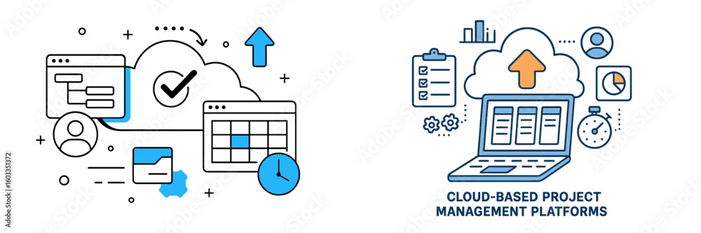 Aufkleber cloud-based project management platforms enhance teamwork and productivity through digital organizat