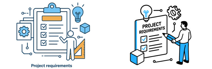 Detailed representation of project requirements with checklists and design elements creating a comprehensive overview