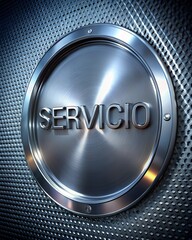 Glowing SERVICIO title on vertical futuristic metallic background logo like design with space for text advertising company services modern digital poster layout in Spanish for business branding