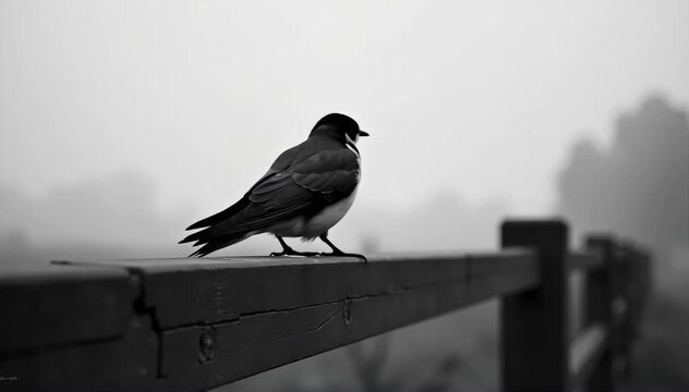 Swallow walking on fence rail