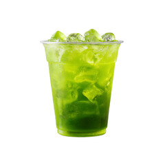 Refreshing Green Iced Drink in Plastic Cup with Ice Cubes