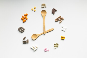taking pills vitamins or supplements conceptual image