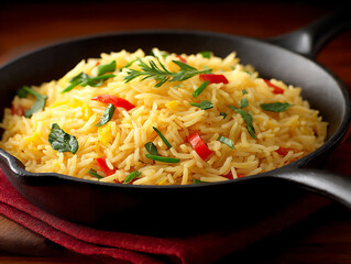 a mediterranean-style pilaf made with fragrant herbs and vegetables