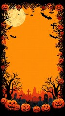 halloween frame border, border should go around the entire image,  middle blank, bats jack-o-lanterns skeletons, dead tree  banner, wallpaper, sign