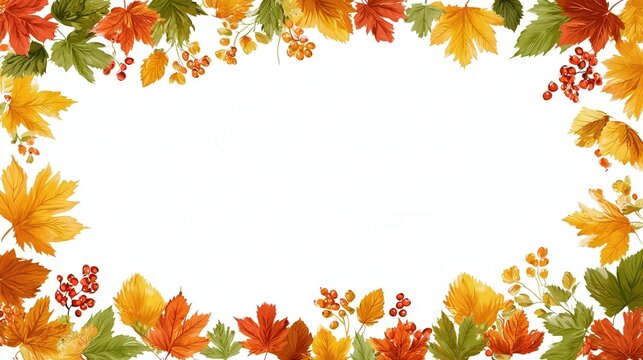 fall autumn leaves theme frame border, blank in middle for banner text, border should go around the entire image, fall winter colors 