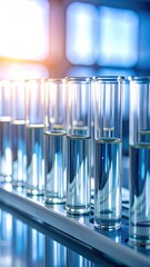 Close-up of glass test tubes with softly glowing liquids highlighting scientific pre jpg