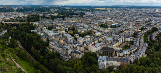 Aerial view of the old town of the city Luxembourg in Luxembourg on a sunny spring morning 