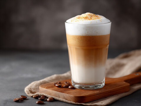 iced latte in a glass with distinct layers of espresso and milk, smooth and refreshing coffee drink,
