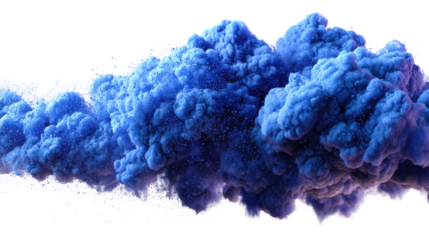 Blue smoke clouds in abstract art studio digital artwork creative. Isolated on transparent background, png.