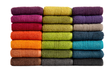 Stylish vibrant hand towels in home decor photography studio. Isolated on transparent background, png.