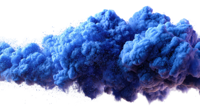 Blue smoke clouds in abstract art studio digital artwork creative. Isolated on transparent background, png.