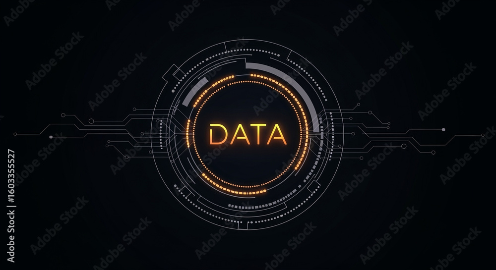 Poster digital data visualization with futuristic hud interface and circuits