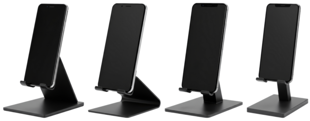 Adjustable smartphone stands in various angles on a transparent background  