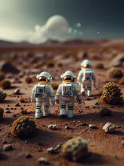 Miniature astronauts with helmets in mars background illustration © alvian