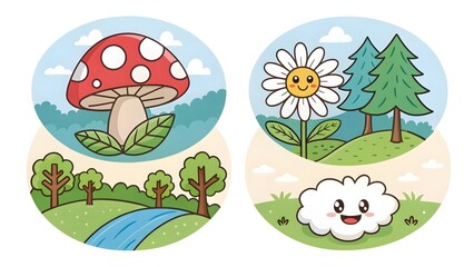 Fototapeta premium Cartoon Nature Set