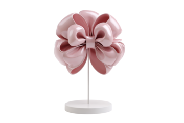 Elegant pink bow display home decor product photography studio. Isolated on transparent background, png.