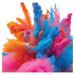 A vibrant explosion of orange blue and pink powder cloud