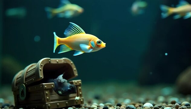 Swordtail fish circling protectively near fry