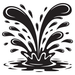 Dynamic black ink splash with droplets and splatters on white