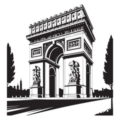 Detailed vector illustration of the arc de triomphe in paris france