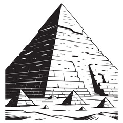 The great pyramid of giza in a detailed black and white illustration