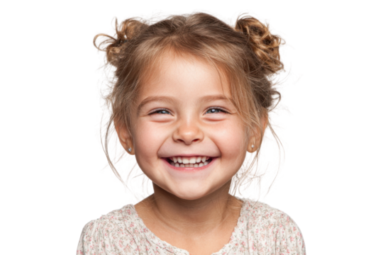 Joyful child portrait studio photography close-up. Isolated on transparent background, png.