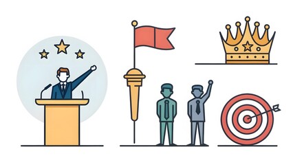 Naklejka premium Leadership, Success, and Achievement Icons