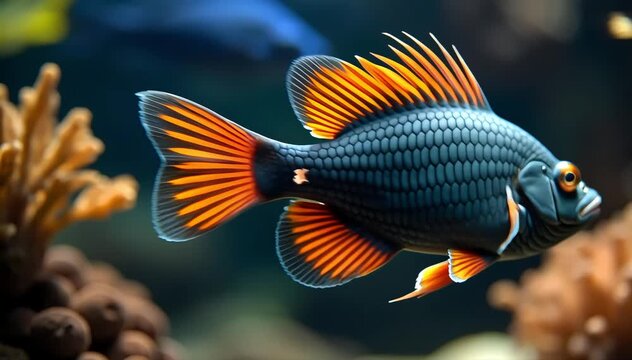 Swordtail fish smiling with bright scales
