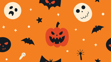 cute halloween doodle icons seamless vector background