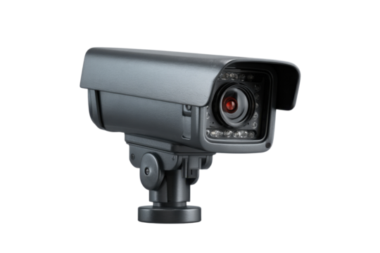 Surveillance camera installation in urban areas technology security. Isolated on transparent background, png.