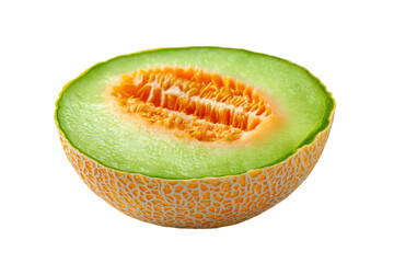 Fresh cantaloupe slice kitchen counter food photography bright light. Isolated on transparent background, png.