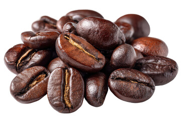 Food photography fresh coffee beans on indoor kitchen counter. Isolated on transparent background, png.