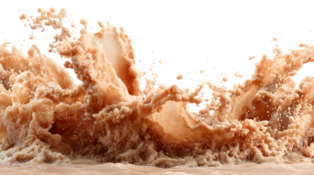 Dynamic liquid splash captures rich creamy beverage motion and refreshment