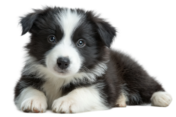 Playful border collie puppy at home cute animal portrait indoor. Isolated on transparent background, png.
