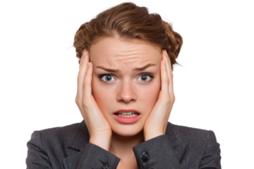 Stressful situation reaction workplace image indoor close-up anxiety. Isolated on transparent background, png.