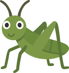 A cute, funny green cartoon grasshopper vector illustration, isolated on a white background, perfect
