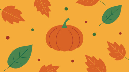 hand drawn autumn leaves and pumpkin pattern  vector background