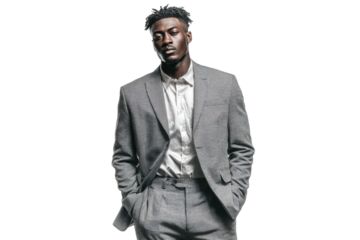 Professional male model posing in studio fashion photography portrait. Isolated on transparent background, png.