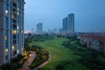 breathtaking view of urban sprawl in nigeria illuminated by clear blue light captures intricate balance between