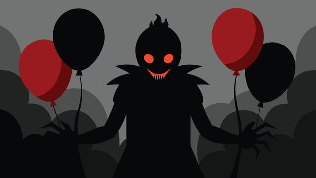 scary clown silhouette with balloons  horror