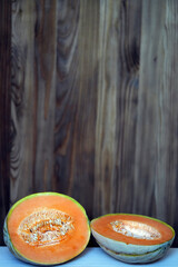 melon on a wooden table