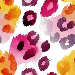 leopard spots rendered in loose watercolor splashes soft edges yet wild energy fashion forward.