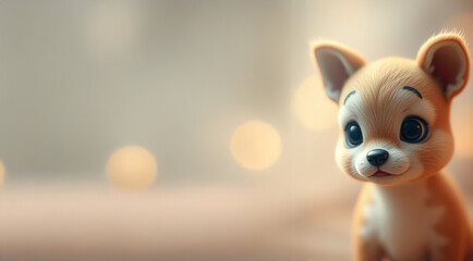 Adorable Cartoon animal with Big Eyes and Bokeh Background