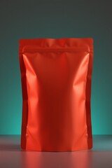 Blank Red Stand-Up Pouch Mockup on Teal Background