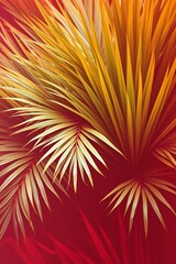 Abstract Yellow Palm Leaves on Red Background